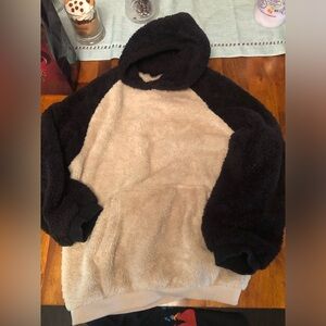 Cozy Black and Tan Fleece Hoodie